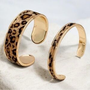 Leopard Print Stackable Bracelet Suit - Glossy Retro Layered Bangle Set 4 pcs